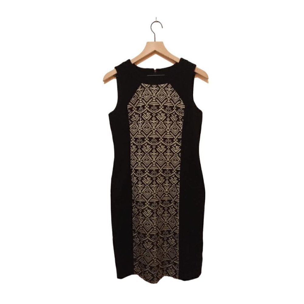 ANTONIO Melani Black & Tan Geometric Sleeveless Knee Length Sheath Dress Sz 4
